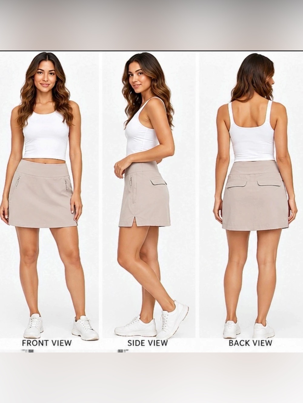 ATHLETA Beige/Taupe Performance Skort with Built-In Shorts & Zip Pockets – Size